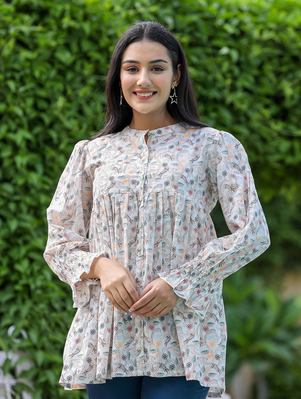 Kaajh Women's White Printed Cotton Top | Grocsy