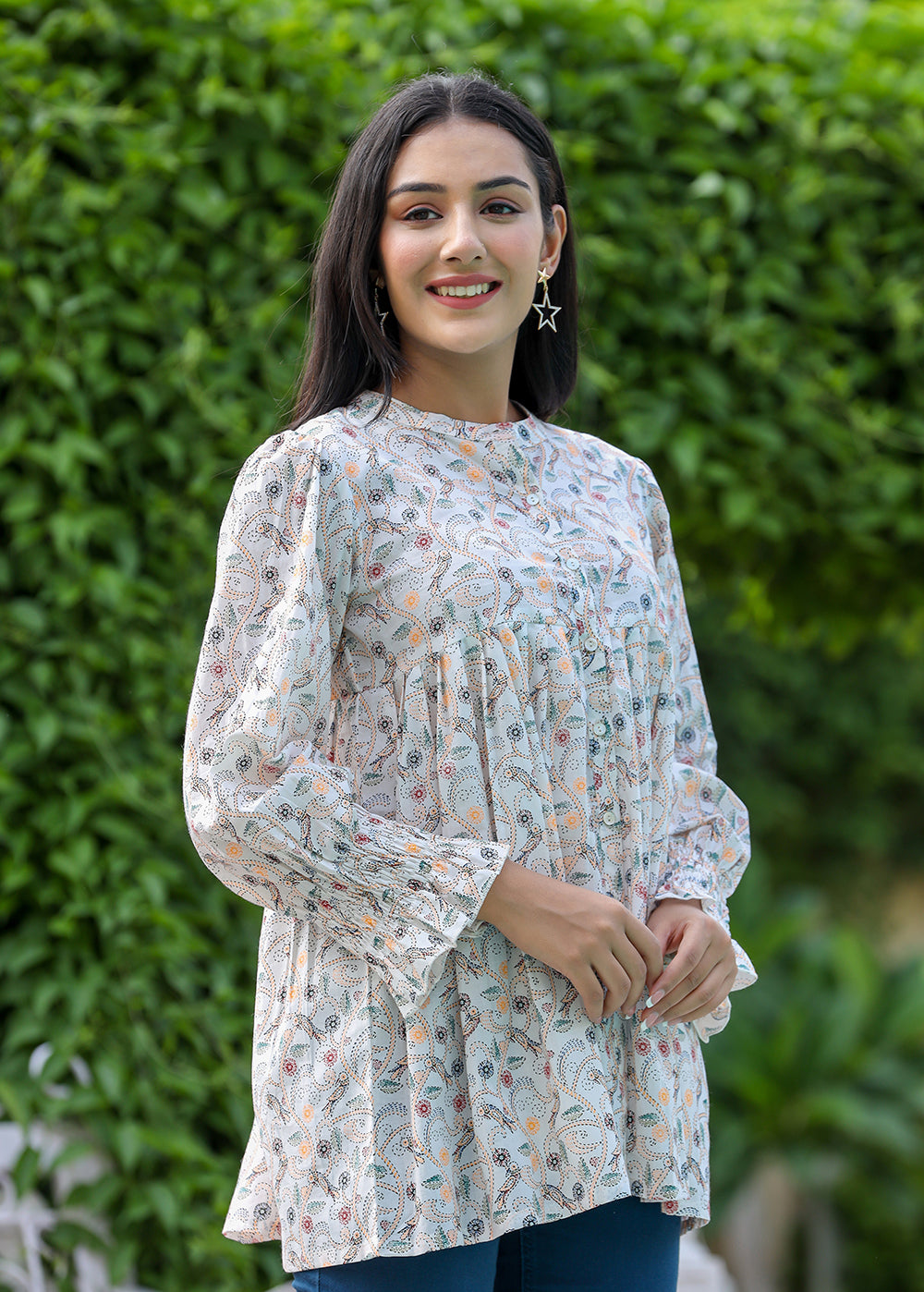 Kaajh Women's White Printed Cotton Top | Grocsy