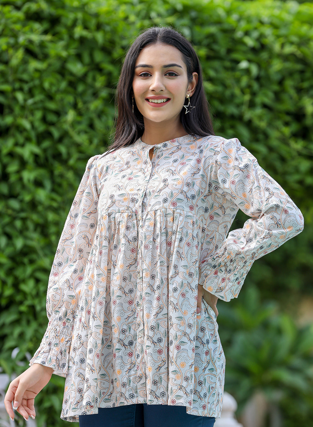 Kaajh Women's White Printed Cotton Top | Grocsy