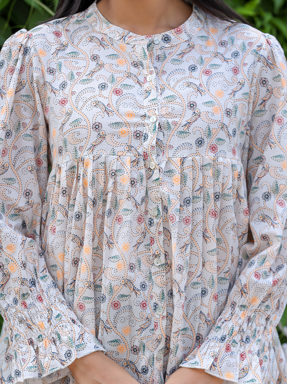 Kaajh Women's White Printed Cotton Top | Grocsy