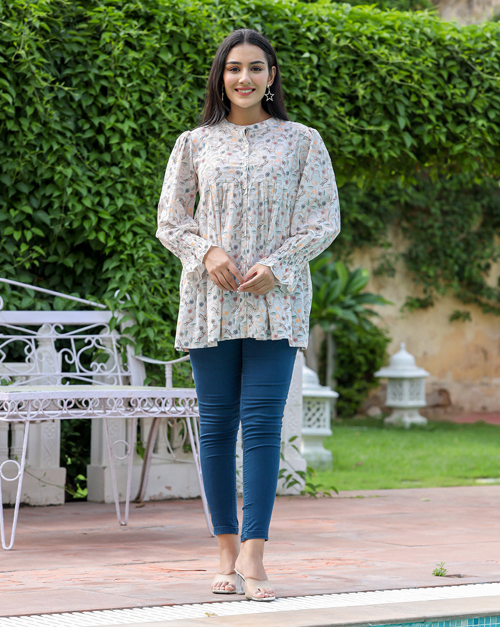 Kaajh Women's White Printed Cotton Top | Grocsy