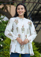 Kaajh Women's White Floral Printed Cotton Top | Grocsy