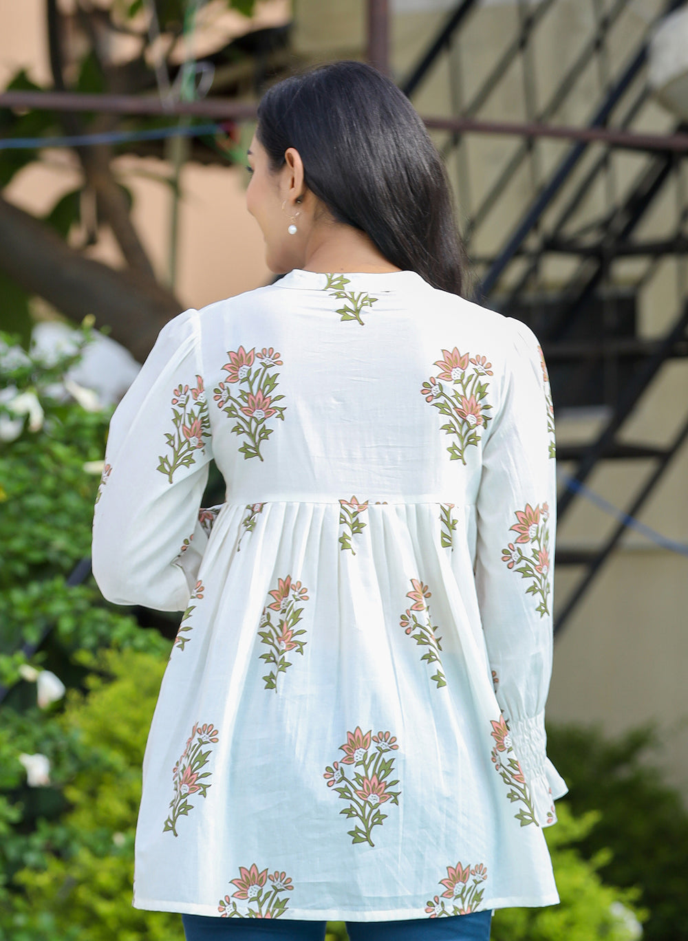 Kaajh Women's White Floral Printed Cotton Top | Grocsy