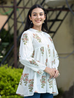 Kaajh Women's White Floral Printed Cotton Top | Grocsy