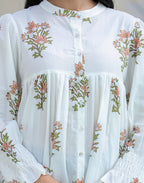 Kaajh Women's White Floral Printed Cotton Top | Grocsy