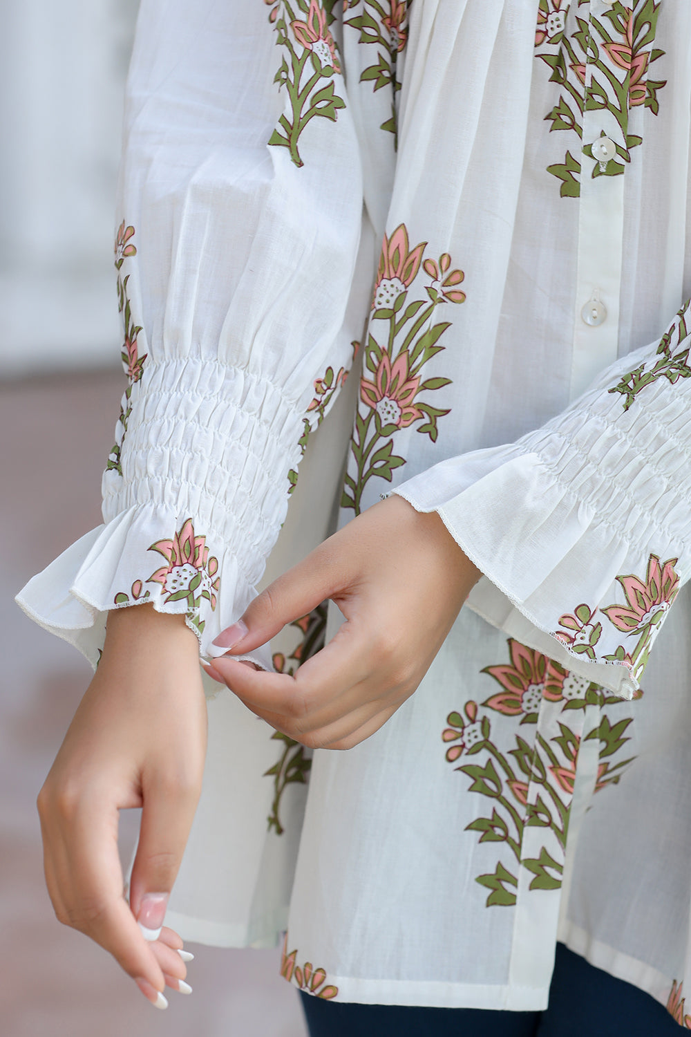 Kaajh Women's White Floral Printed Cotton Top | Grocsy