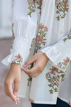 Kaajh Women's White Floral Printed Cotton Top | Grocsy