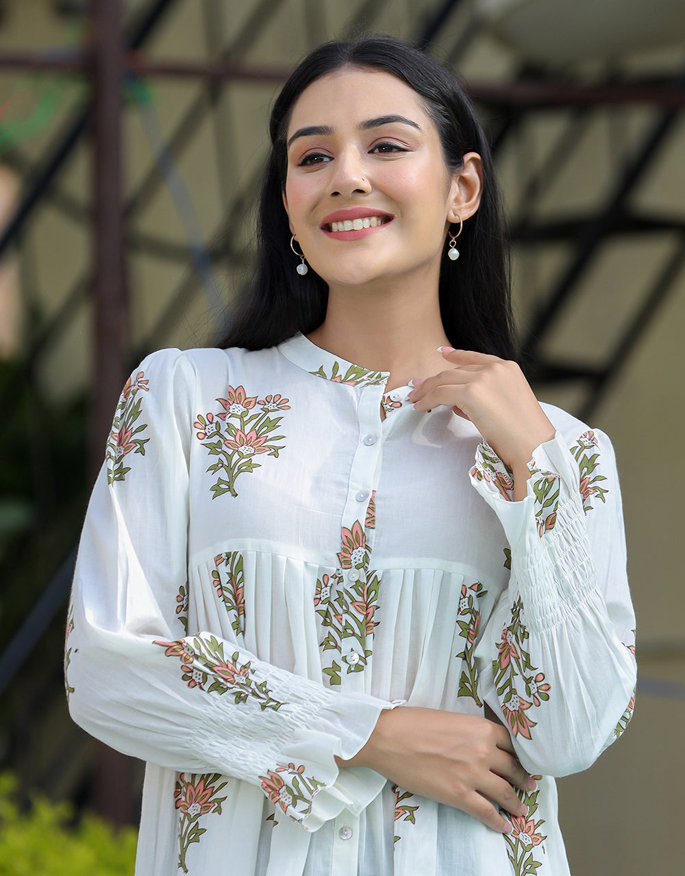 Kaajh Women's White Floral Printed Cotton Top | Grocsy