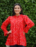 Kaajh Women's Red Printed Cotton Top | Grocsy