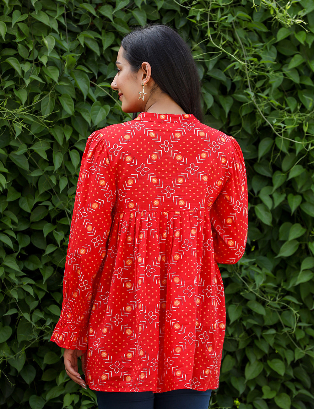 Kaajh Women's Red Printed Cotton Top | Grocsy