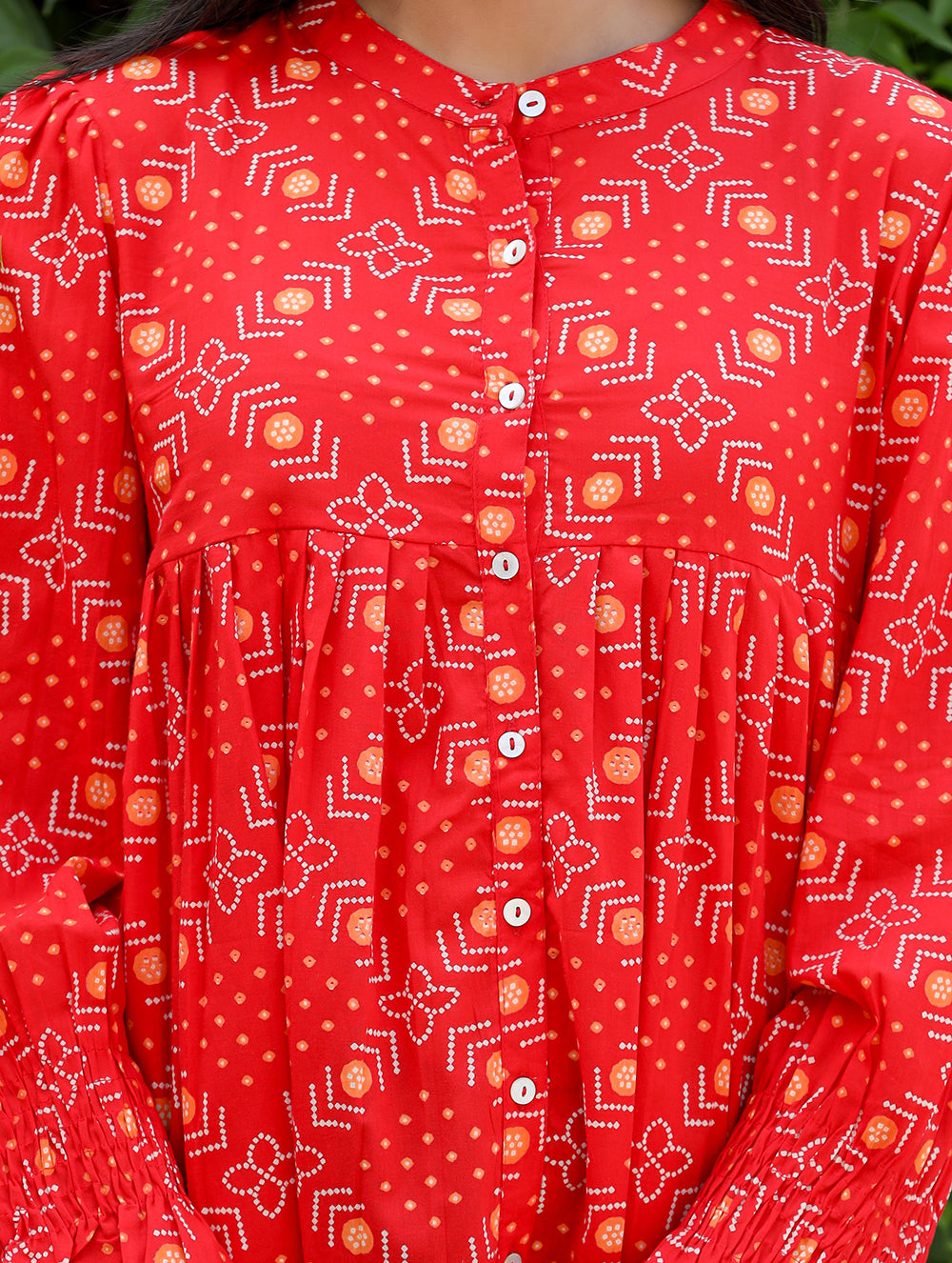 Kaajh Women's Red Printed Cotton Top | Grocsy