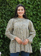Kaajh Women's Green Printed Cotton Top | Grocsy