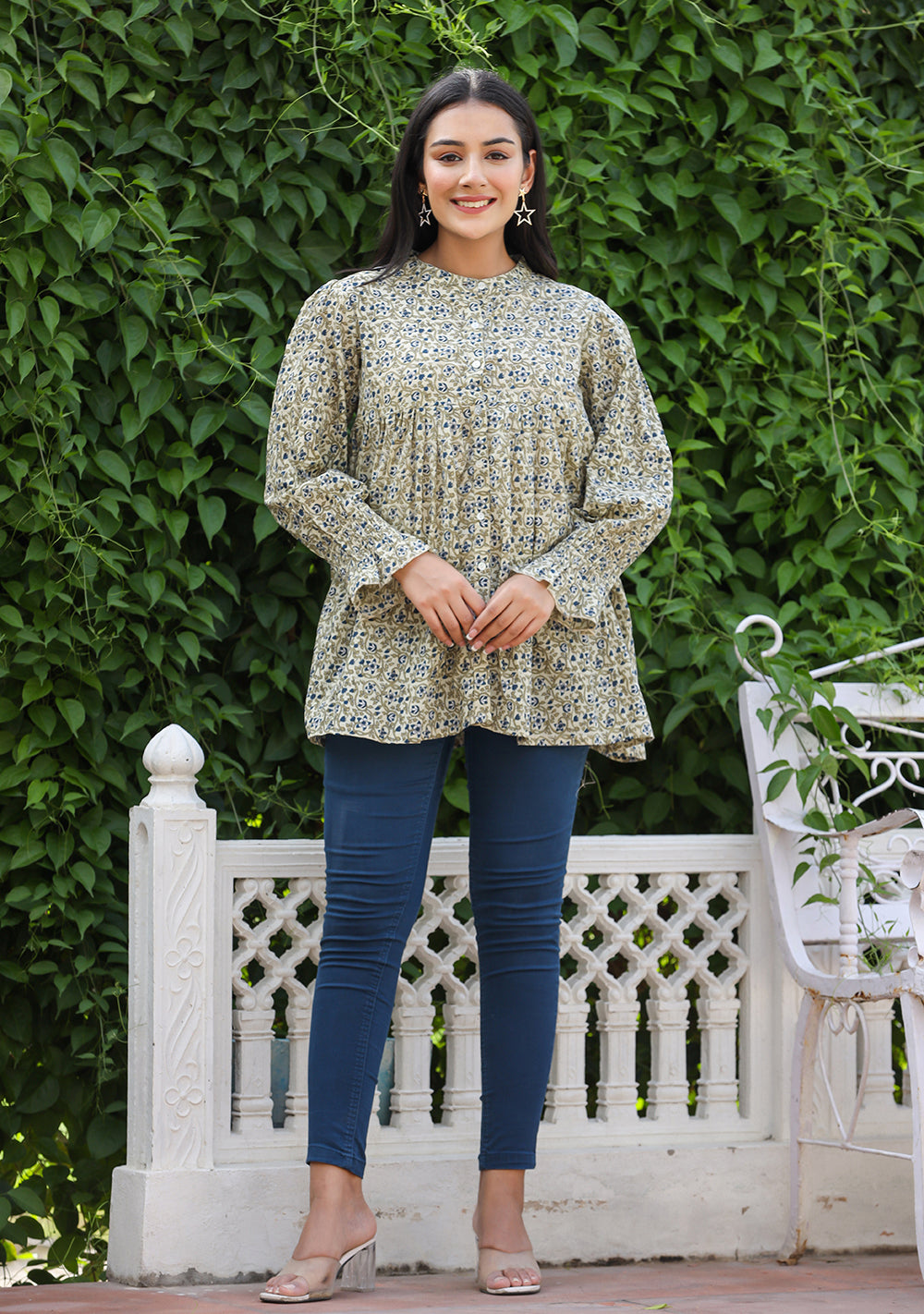 Kaajh Women's Green Printed Cotton Top | Grocsy