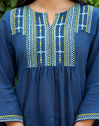 Kaajh Women's Navy Blue Embroidered Cotton Top | Grocsy