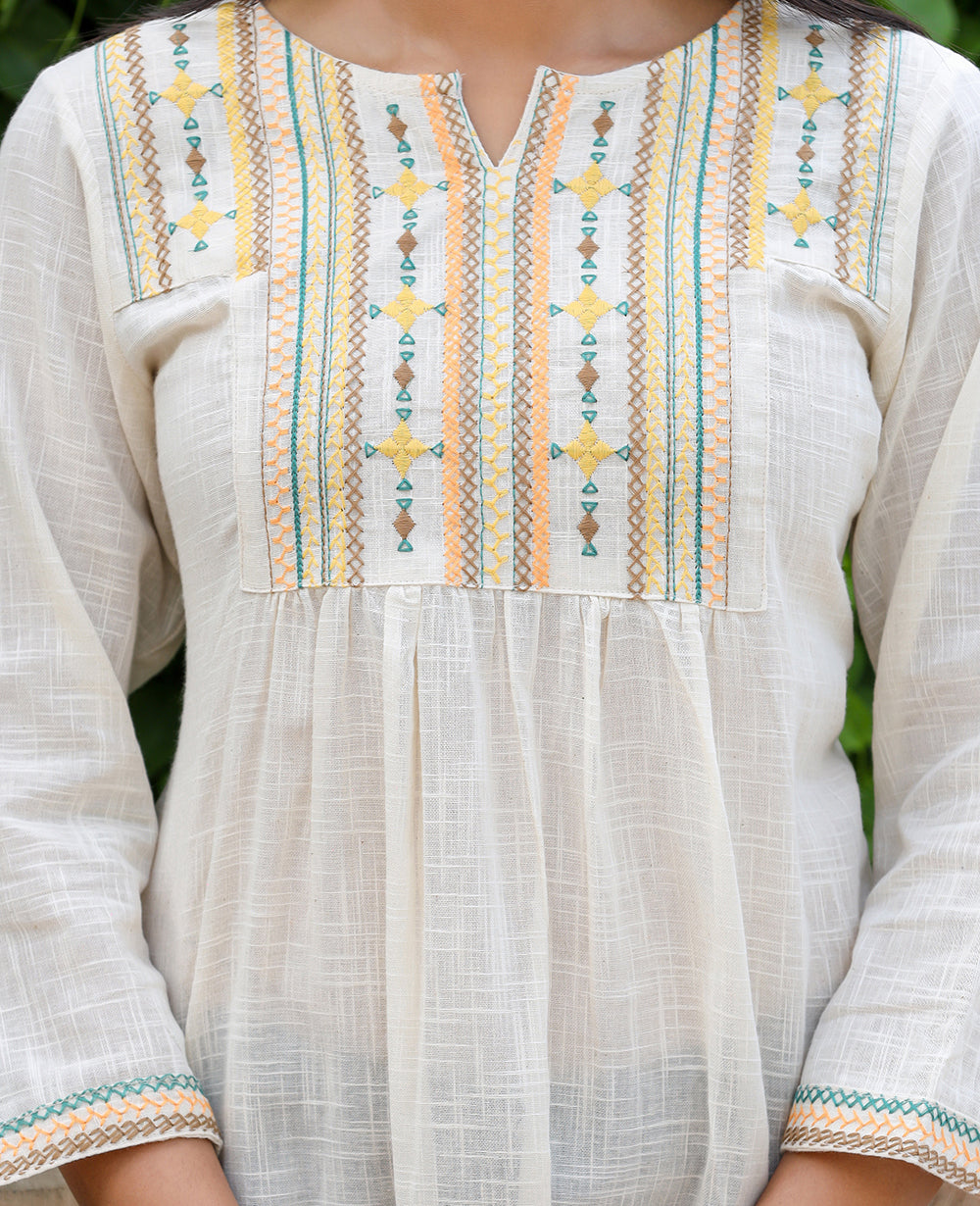 Kaajh Women's Off White Embroidered Cotton Top | Grocsy