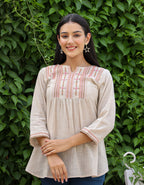 Kaajh Women's Ivory Embroidered Cotton Top | Grocsy