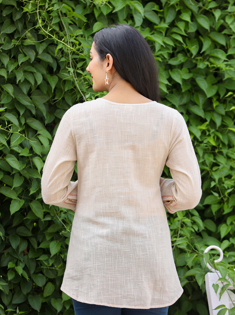 Kaajh Women's Ivory Embroidered Cotton Top | Grocsy