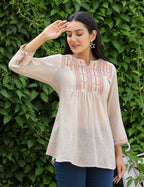 Kaajh Women's Ivory Embroidered Cotton Top | Grocsy