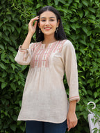 Kaajh Women's Ivory Embroidered Cotton Top | Grocsy