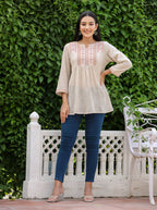 Kaajh Women's Ivory Embroidered Cotton Top | Grocsy