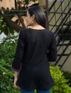 Kaajh Women's Black Embroidered Cotton Top | Grocsy