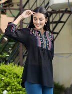 Kaajh Women's Black Embroidered Cotton Top | Grocsy