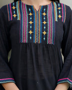 Kaajh Women's Black Embroidered Cotton Top | Grocsy