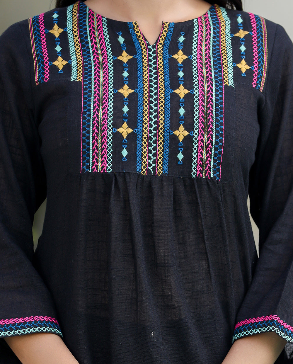 Kaajh Women's Black Embroidered Cotton Top | Grocsy