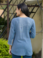 Kaajh Women's Light Blue Embroidered Cotton Top | Grocsy