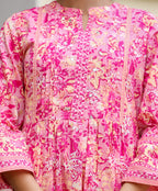 Kaajh Women's Pink Floral Print Cotton Kurta Set | Grocsy