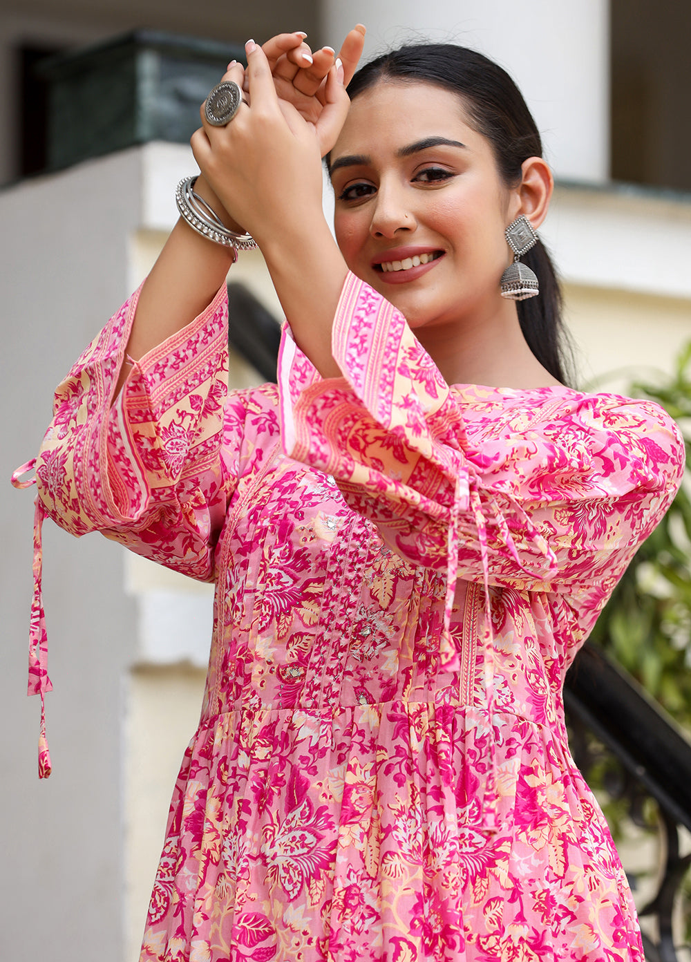 Kaajh Women's Pink Floral Print Cotton Kurta Set | Grocsy