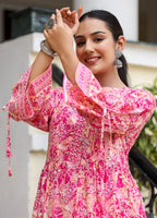 Kaajh Women's Pink Floral Print Cotton Kurta Set | Grocsy