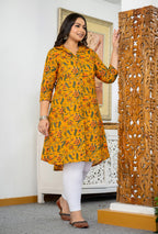 Kaajh Women's Yellow Floral Printed Plus Size Cotton Kurta | Grocsy