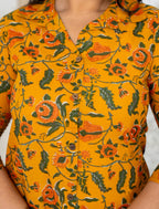 Kaajh Women's Yellow Floral Printed Plus Size Cotton Kurta | Grocsy
