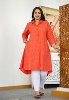 Kaajh Women's Red Check Print Plus Size Cotton Kurta | Grocsy