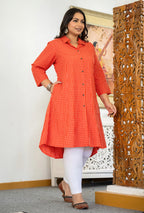 Kaajh Women's Red Check Print Plus Size Cotton Kurta | Grocsy
