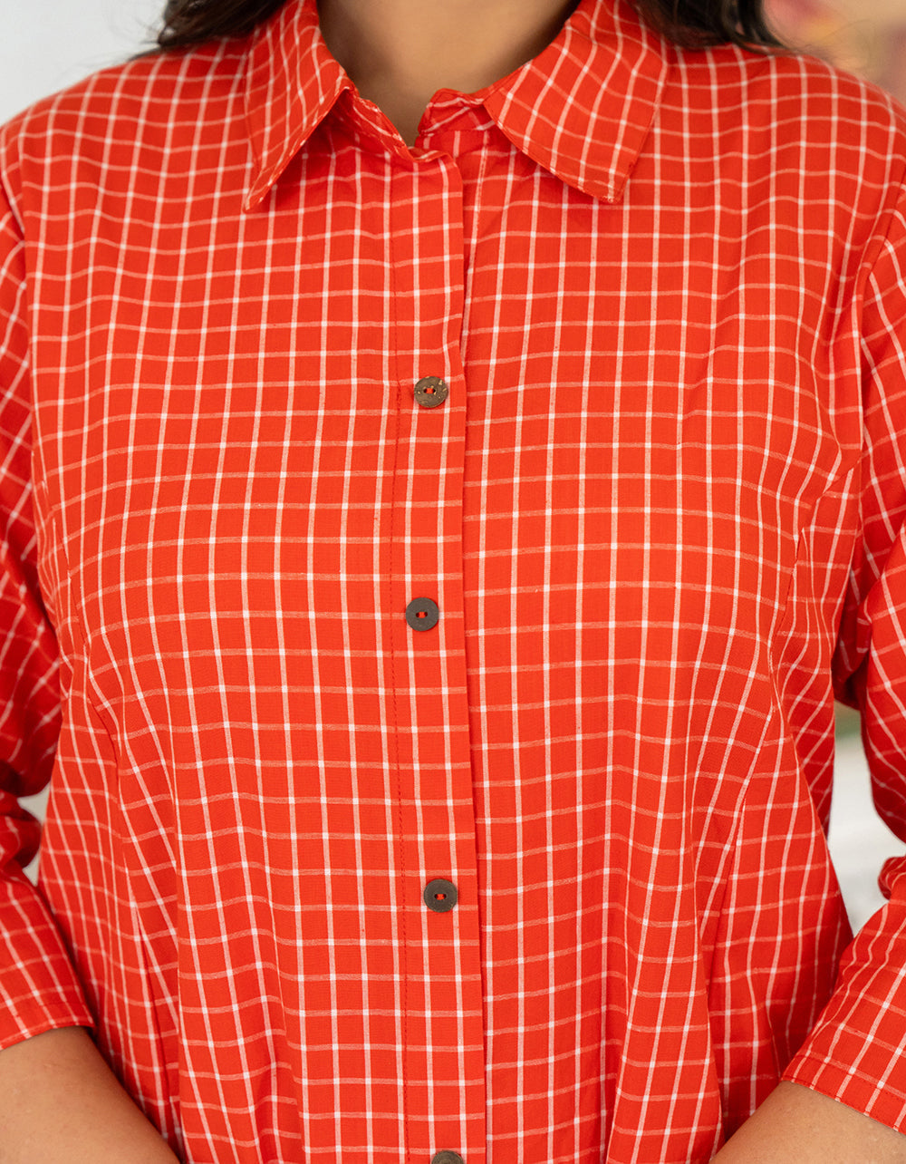 Kaajh Women's Red Check Print Plus Size Cotton Kurta | Grocsy