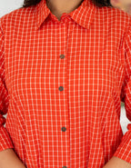 Kaajh Women's Red Check Print Plus Size Cotton Kurta | Grocsy