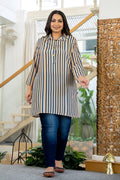 Kaajh Women's Blue Striped Viscose Rayon Plus Size Kurta | Grocsy