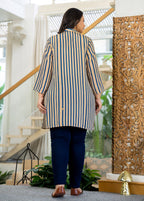 Kaajh Women's Blue Striped Viscose Rayon Plus Size Kurta | Grocsy