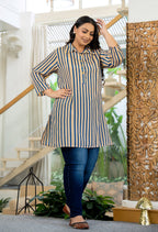 Kaajh Women's Blue Striped Viscose Rayon Plus Size Kurta | Grocsy