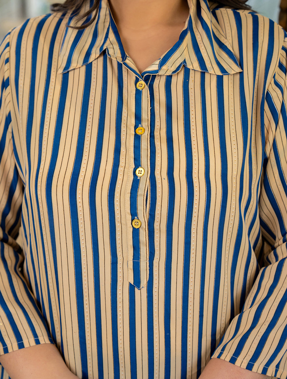 Kaajh Women's Blue Striped Viscose Rayon Plus Size Kurta | Grocsy
