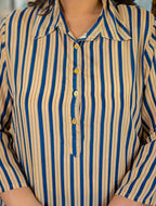 Kaajh Women's Blue Striped Viscose Rayon Plus Size Kurta | Grocsy