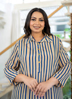 Kaajh Women's Blue Striped Viscose Rayon Plus Size Kurta | Grocsy