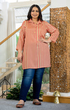 Kaajh Women's Pink Striped Viscose Rayon Plus Size Kurta | Grocsy