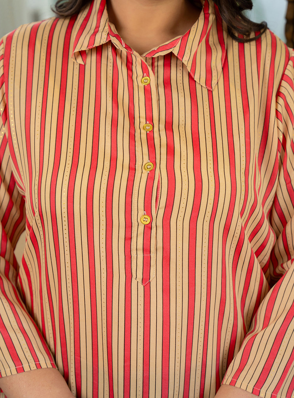 Kaajh Women's Pink Striped Viscose Rayon Plus Size Kurta | Grocsy