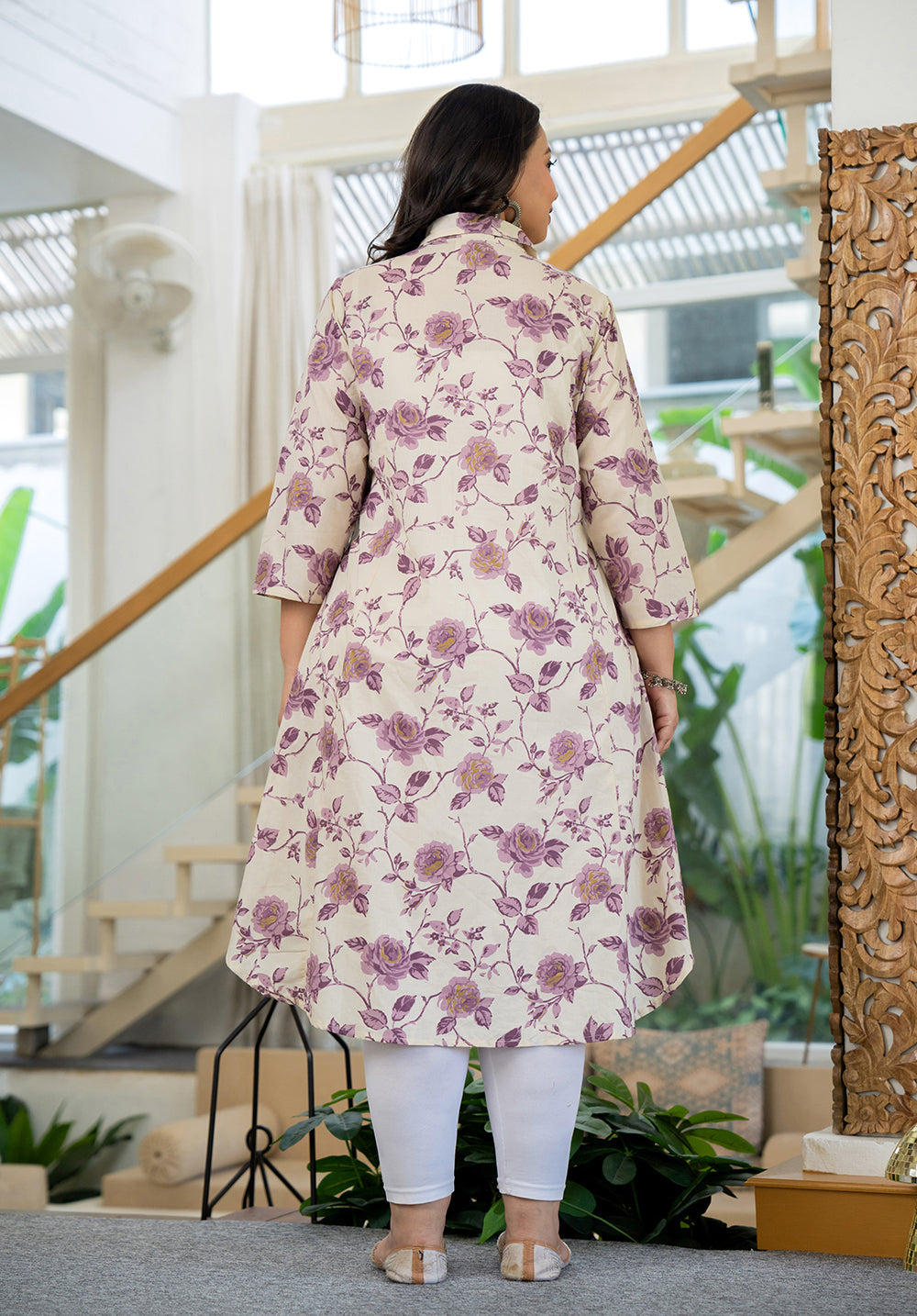 Kaajh Women's Purple Floral Printed Plus Size Cotton Kurta | Grocsy