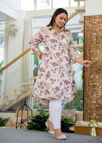 Kaajh Women's Purple Floral Printed Plus Size Cotton Kurta | Grocsy