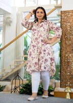Kaajh Women's Purple Floral Printed Plus Size Cotton Kurta | Grocsy