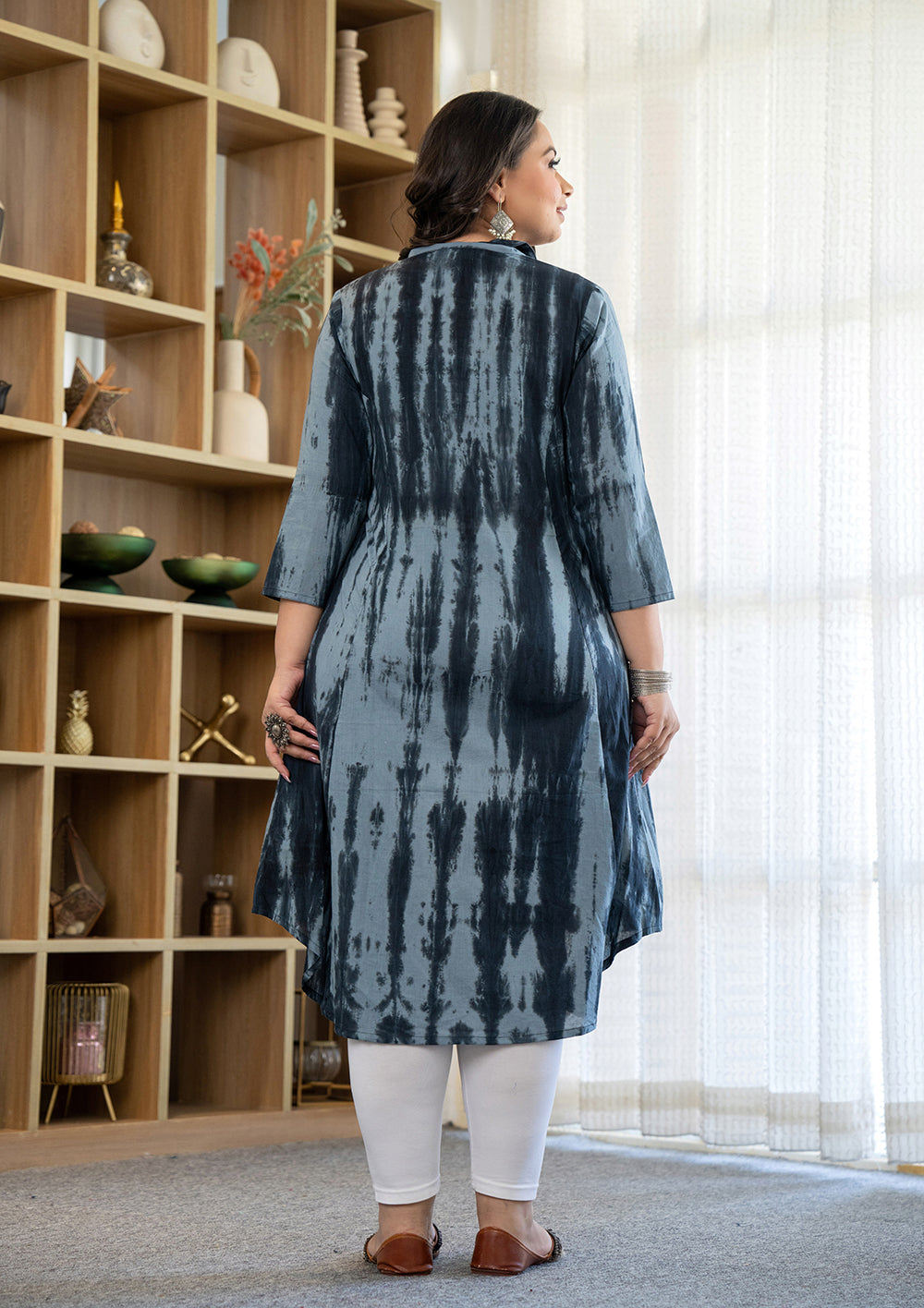 Kaajh Women's Black Tie Dye Printed Plus Size Cotton Kurta | Grocsy